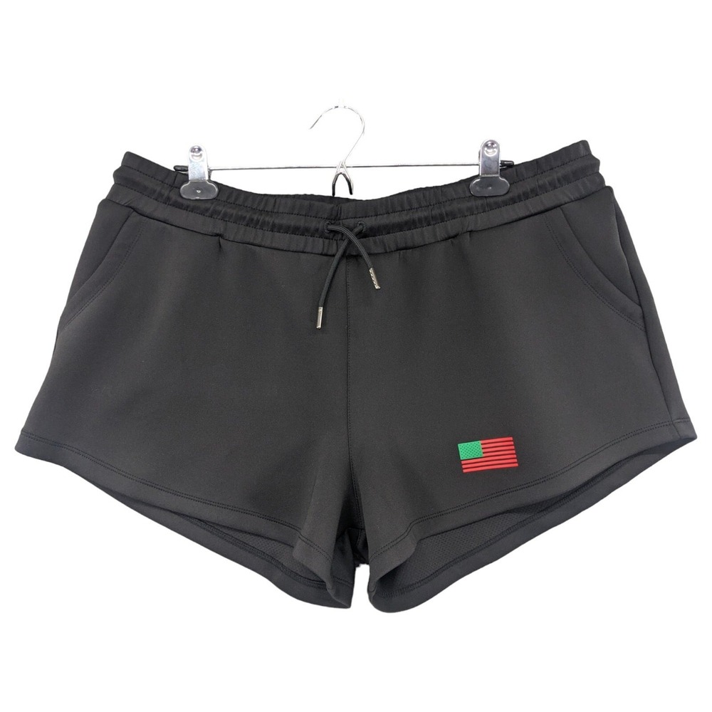 Actively Black Athletic Shorts Womens 3X Black Excellent Pan-African Flag Logo